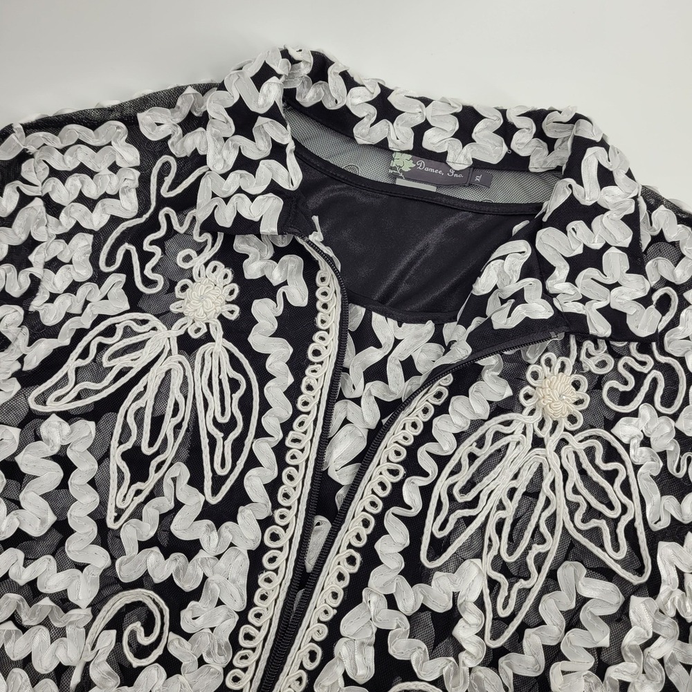 Damee Inc Womens XL Black White Ribbon Soutache Mesh Jacket and Tank Top Set